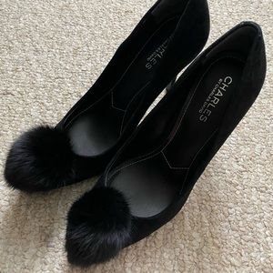 Charles by Charles David - Black Pom Pom Suede Heels - New Never Worn
